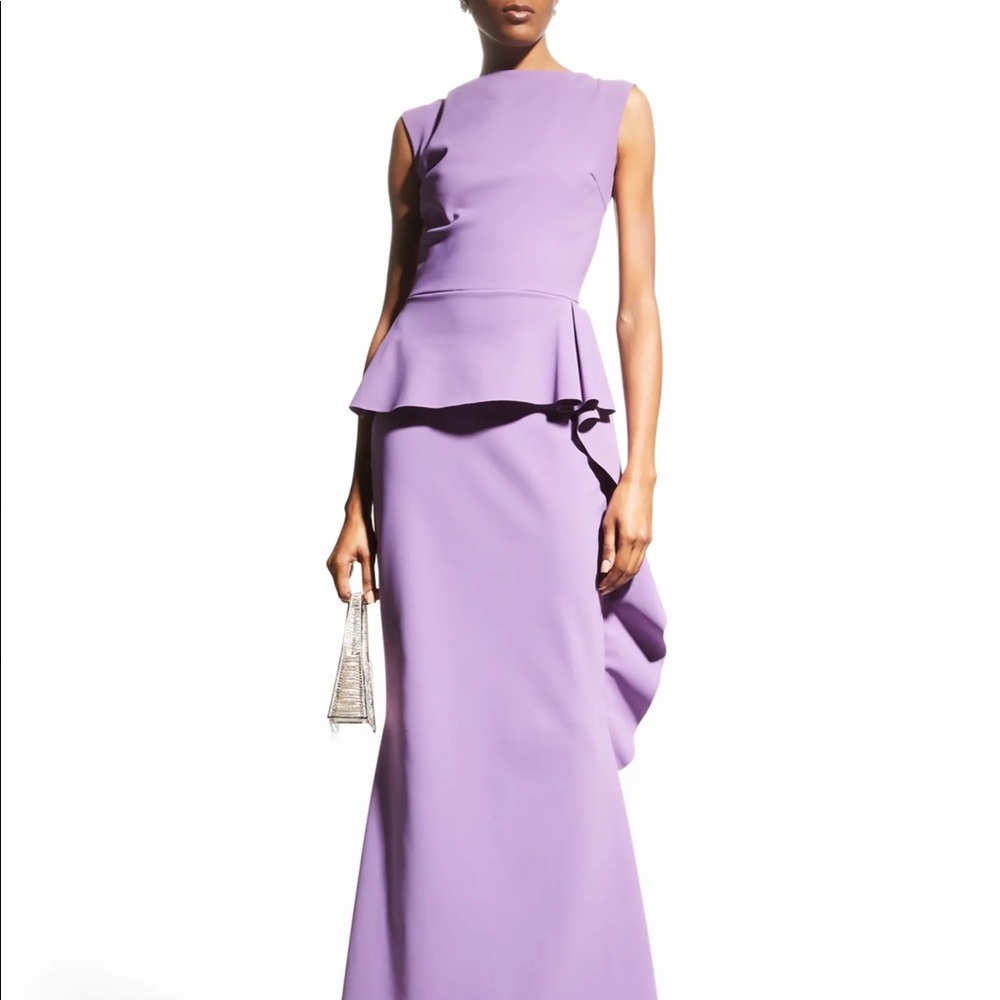 CHIARA BONI LA PETITE ROBE Margret Side-ruffle Peplum Gown In 64518 violet NWT